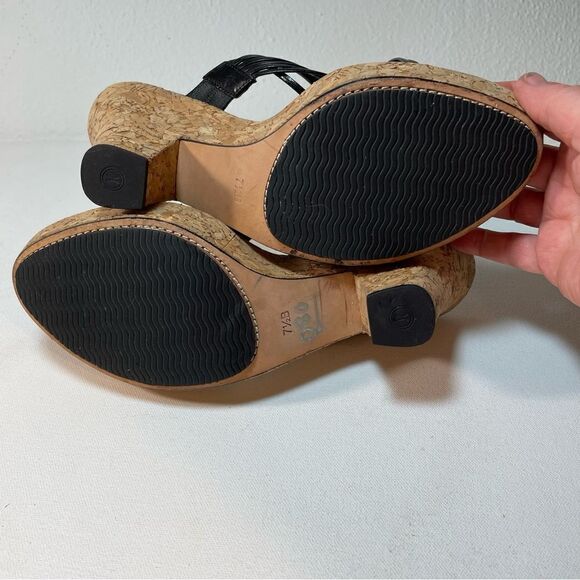 Cole Haan Cork Platform Sandals Chunky High Heel Open Toe Leather Black US 7.5 - Picture 7 of 8